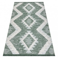 Covor ECO SISAL BOHO MOROC Caro 22312 franjuri - două niveluri de l&acirc;nă verde / cremă, covor reciclat, 175x270 cm