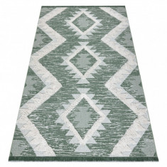 Covor ECO SISAL BOHO MOROC Caro 22312 franjuri - două niveluri de lână verde / cremă, covor reciclat, 175x270 cm