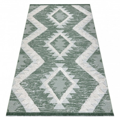 Covor ECO SISAL BOHO MOROC Caro 22312 franjuri - două niveluri de l&amp;acirc;nă verde / cremă, covor reciclat, 175x270 cm foto