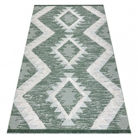 Covor ECO SISAL BOHO MOROC Caro 22312 franjuri - două niveluri de l&acirc;nă verde / cremă, covor reciclat, 175x270 cm