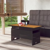 VidaXL Masă de grădină negru 100x50x43/63 cm lemn acacia și poliratan