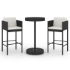 Set mobilier bar de gradina cu perne, 3 piese, negru, poliratan
