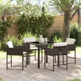 VidaXL Set de masă pentru grădină cu pernă 5 pcs Maro Rattan poli