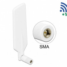 Antena LTE WLAN Dual Band SMA 1 ~ 4 dBi omnidirectional rotabil alb, Delock 12430