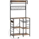HOMCOM Scaffale Bucătărie Con Prize E Led, Struttura In Oțel, Marrone Rustic | Aosom Romania