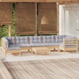 vidaXL Set mobilier grădină cu perne gri, 8 piese, lemn masiv pin