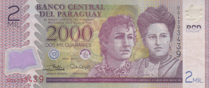 M1 - Bancnota foarte veche - Paraguay - 2000 guarnies - 2017