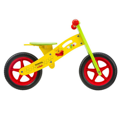 Bicicleta fara pedale Pegas Seven, 12 inch, 2-6 ani, furca fixa, cadru din lemn, jante spuma, model Winnie the Pooh foto