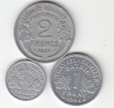 FRANTA - SET 50 centimes +1 Franc 1944+2 Francs 1947 , LF1.23