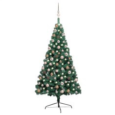 vidaXL Jumătate brad Crăciun pre-iluminat cu set globuri verde 150 cm 3077564