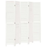 Paravan camera 5 panouri, alb, lemn masiv paulownia