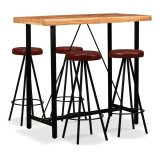 Cumpara ieftin Set mobilier bar, 5 piese, lemn masiv acacia si piele naturala