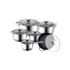Set Oale Inox Bohmann BH-1241-12, 12 Piese, 2.1-6.5L, 16-24cm, Capace Sticla, Inductie, Tigaie Granit