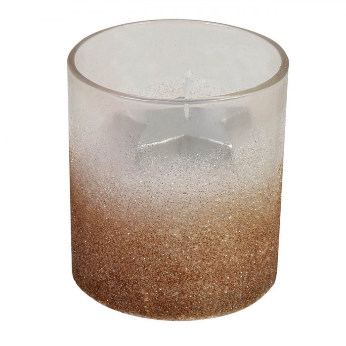 Lum&acirc;nare Decorativă, Model Stelă, Culoare Alb-Auriu, Material Parafină, Dimensiuni 8x9cm