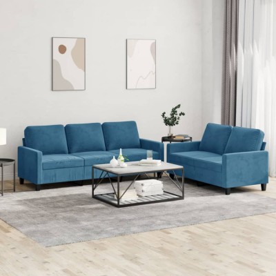 vidaXL Set de canapele cu perne, 2 piese, albastru, catifea foto