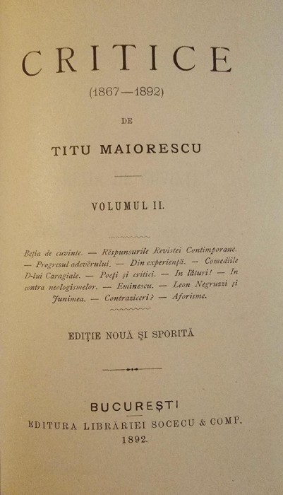 Titu Maiorescu Critice 3 volume 1892