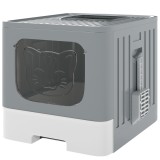 PawHut Litieră pliabilă pentru pisici M cu capac grilaj Tavă detașabilă Lopată C&acirc;rlig lateral Ușor de curățat Etanșă Gri | Aosom Romania