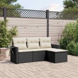 Cumpara ieftin Set mobilier de grădină cu perne, 4 piese, negru, poliratan