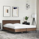 VidaXL Cadru de pat, stejar maro, 140x200 cm, lemn prelucrat și metal