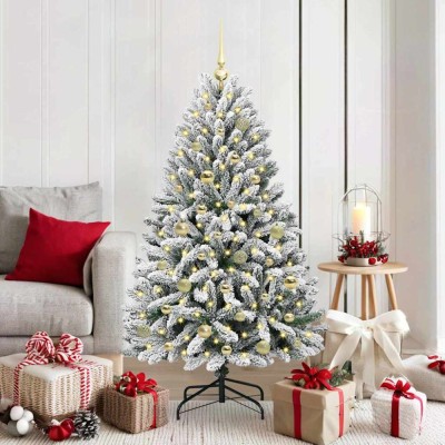 vidaXL Brad de Crăciun artificial Verde și alb 150 cm PVC și Metal 3395743 foto