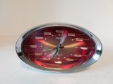 Ceas desteptator vintage Japonia, anii 70, Rhythm Atomic Space Age Pedestal Alarm Clock Japan Chrome, 2 Jewels, Model No. 51141