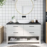 vidaXL Blat de baie, gri &icirc;nchis, 140x40x(2-4) cm, lemn masiv tratat