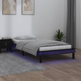 VidaXL Cadru de pat cu LED Single, negru, 90x190 cm, lemn masiv