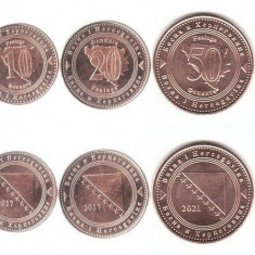 BOSNIA HERTEGOVINA █ SET DE MONEDE █ 5+10+20+50 Feninga + 1 KM █ 2017-2021 █ UNC