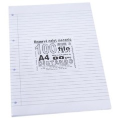 Rezerva caiet mecanic dictando cu margine liniata A4, 100 file, Casa Tipografica