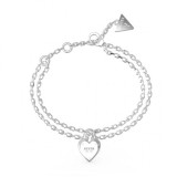Brățară GUESS JEWELS Argintie cu Lanț Dublu și Pandantiv Inimă &ndash; JUBB04211JWRHS