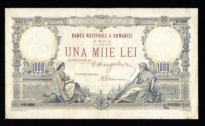 ROMANIA 1.000 LEI - 1933 . Frumoasa si foarte rara ! Piesa de colectie
