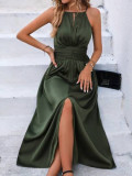 Rochie midi, cu slit si bretele, verde, dama, Shein