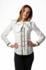 Camasa dama office alba cu jabou dublu din dantela si funda, 36, 38, 40, 42, 44, Alb, T'esha