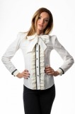Camasa dama office alba cu jabou dublu din dantela si funda, 36, 38, 40, 42, 44, Alb, T&#039;esha