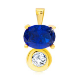Pandantiv din aur galben 375 - zircon albastru distinctiv și zircon transparent mai mic &icirc;ntr-o lunetă rotundă netedă