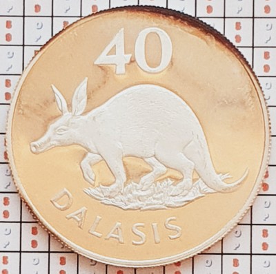 1511 Gambia 40 Dalasis 1977 Aardvark 35.3g tiraj 4.300 km 18 proof argint foto