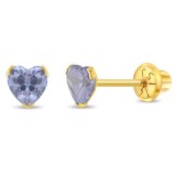 Cercei Aur 14K Copii, model Birthstone (zi nastere iunie), forma Inima cu Piatra CZ Periwinkle