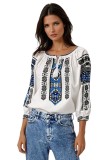 Bluza dama tip ie R25 alb fildes/rosu cireasa , marimea 2XL, Casual, Bumbac