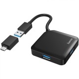 Cumpara ieftin Hub Hama 4 porturi USB 3.2 Gen 1,5 Gbit/s, incl. adaptor USB-C