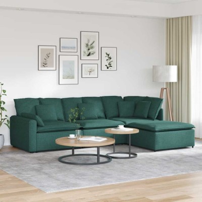vidaXL Canapea modulară cu taburet și perne, textil, verde &amp;icirc;nchis foto