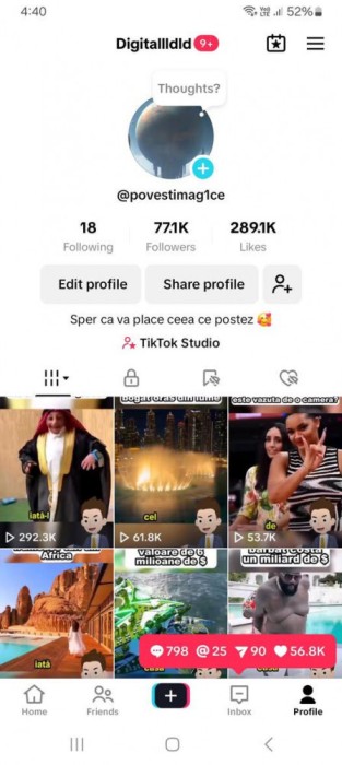 Cont TikTok 77.000 urmăritori monetizat