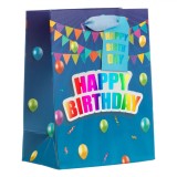 Pungă Cadou, Model Happy Birthday, H&acirc;rtie, Culoare Multicolor, Dimensiuni 11x6x14cm
