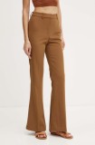 Bardot pantaloni HALIFAX femei, culoarea maro, evazati, high waist, 58902PB