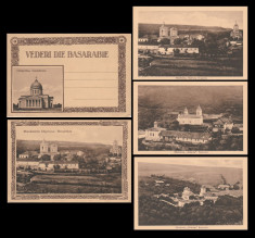Romania anii &amp;#039;20, Vederi din Basarabia mapa cu 3 ilustrate Manastiri basarabene foto
