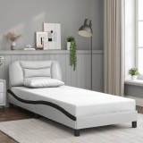 Cumpara ieftin Cadru de pat cu tăblie alb și negru, 80x200 cm, piele ecologică