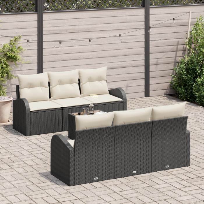 Set de canapea gradina Gossi cu perne negru ratan sintetic, canapea gradina Gossi cu 2 locuri si depozitare &amp; perne negru ratan sintetic