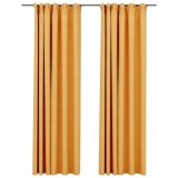 Cumpara ieftin Perdele opace aspect panza, carlige, 2 buc. galben, 140x225 cm