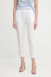 Sisley pantaloni din in culoarea alb, drept, high waist, 4AGHLF00S
