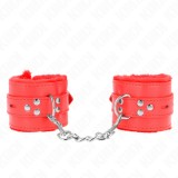 KINK - FUR LINED WRIST RESTRAINTS WITH SQUARE HOLES RED AND RED BELT ADJUSTABLE 17-29 CM X 6 CM, KINK WRIST RESTRAINT