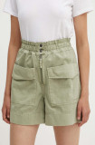 Pepe Jeans pantaloni scurti jeans ANNA femei, culoarea verde, neted, high waist, PL801139